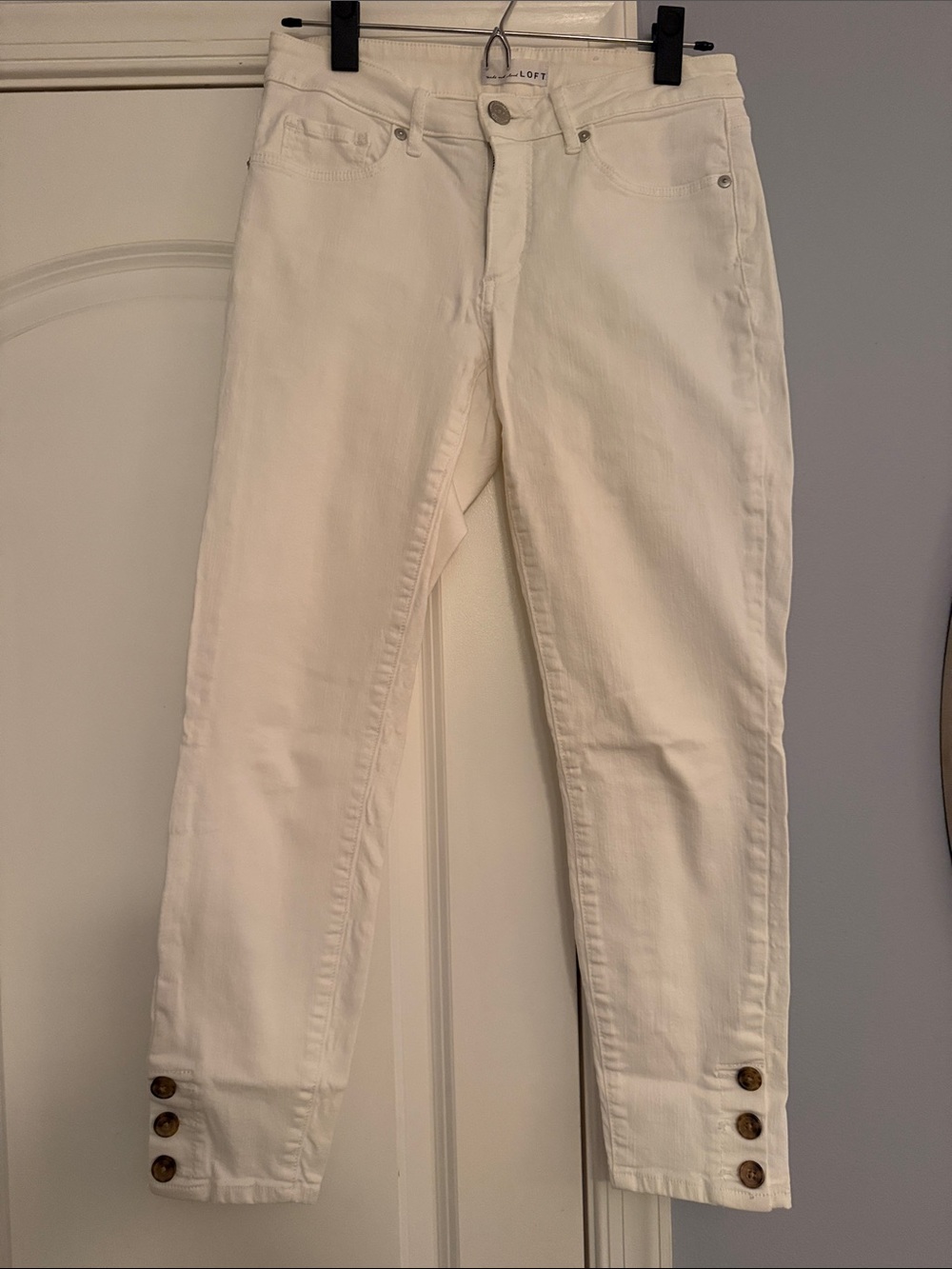 LOFT White High-Rise Cropped Slim Jeans with Button Cuffs